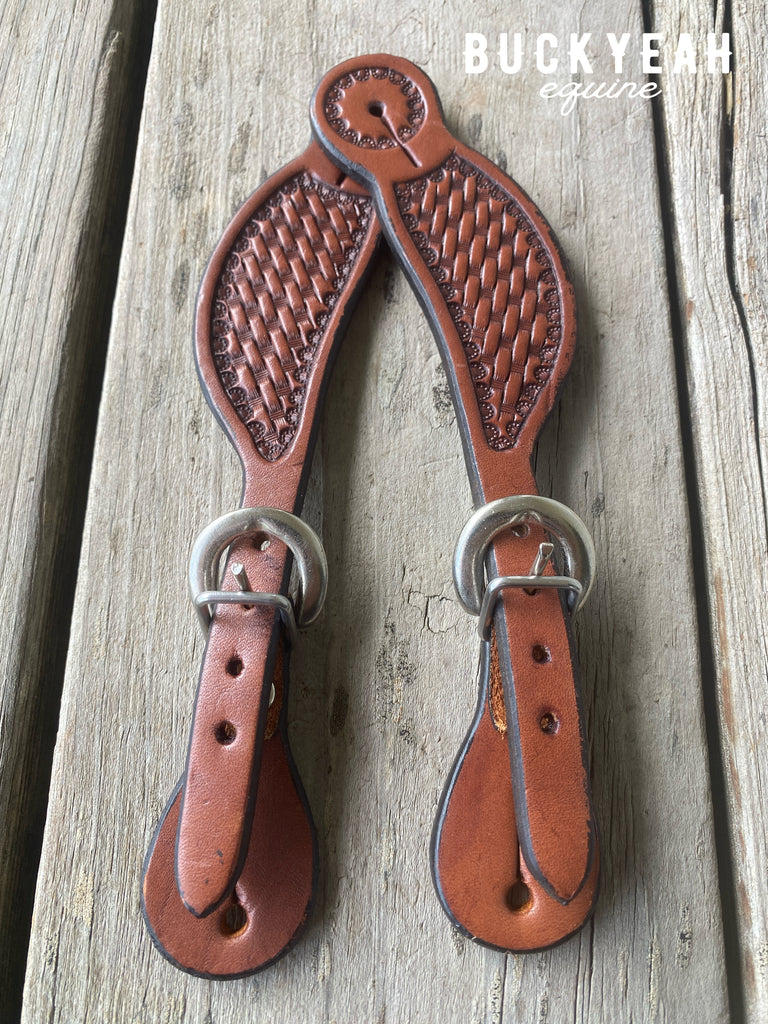 Ezy Ride Spur Strap with Basket Stamped Dark Tan Youth