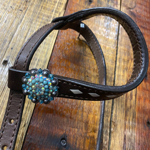 Pink & Teal Beaded One Ear Tack Set with bling conchos