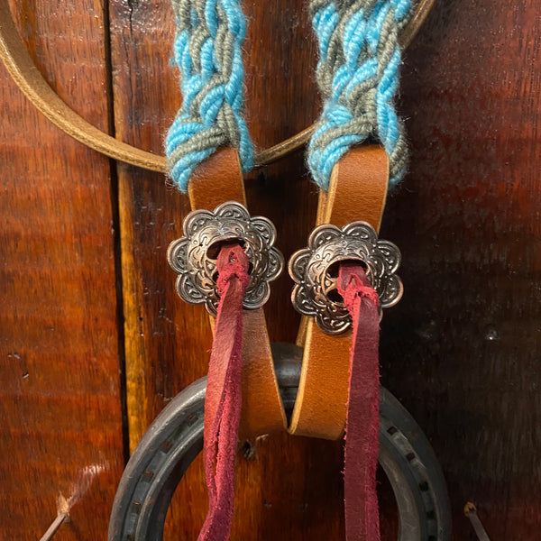 Corded Mohair Browband Headstall and Breastcollar Set - Navy/Teal/Pink