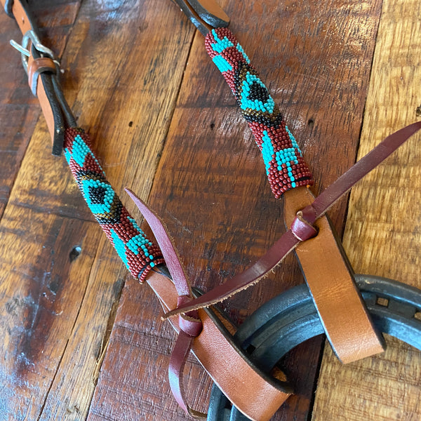 Southwest Beaded One Ear Leather Bridle