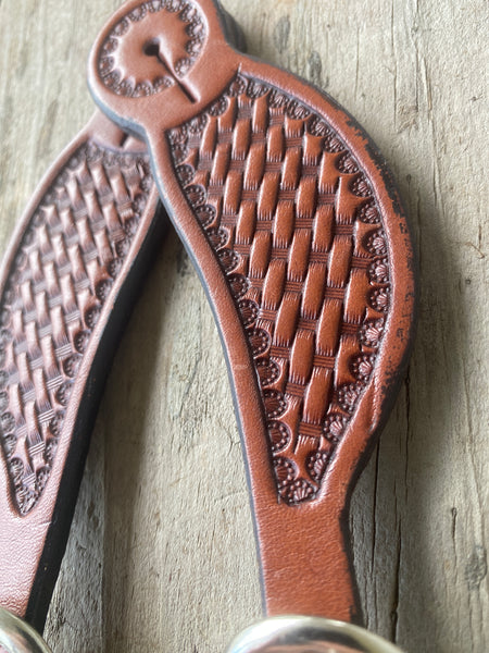 Ezy Ride Spur Strap with Basket Stamped Dark Tan Youth