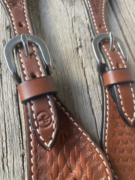 Men’s Cream Arrow Plait Tooled Spur Strap
