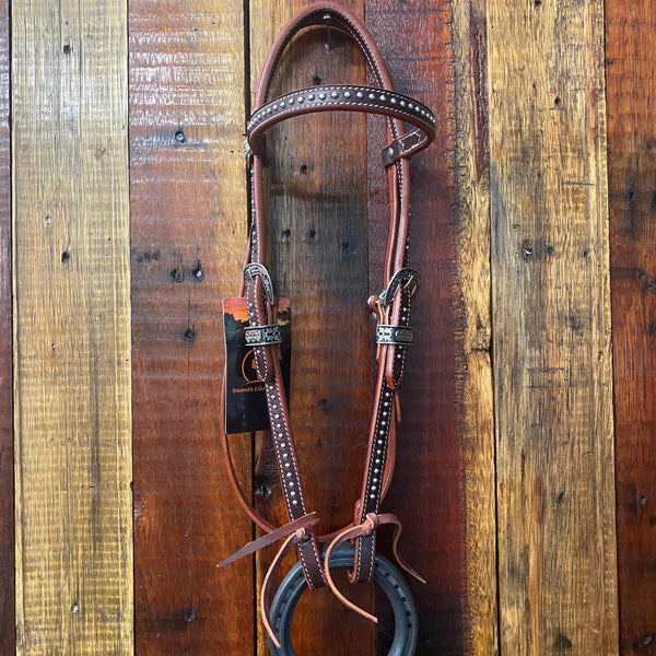 Harness leather USA Bridle with silver studs on browband