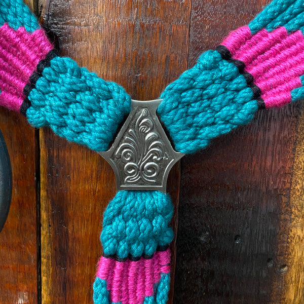 Corded One Ear Bridle & Breast Plate Set - Teal/Pink