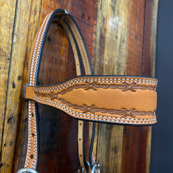 Double Stitched Headstall with Barbed Wire Tooling