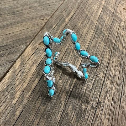 Turquoise Stone Star hoop Earrings