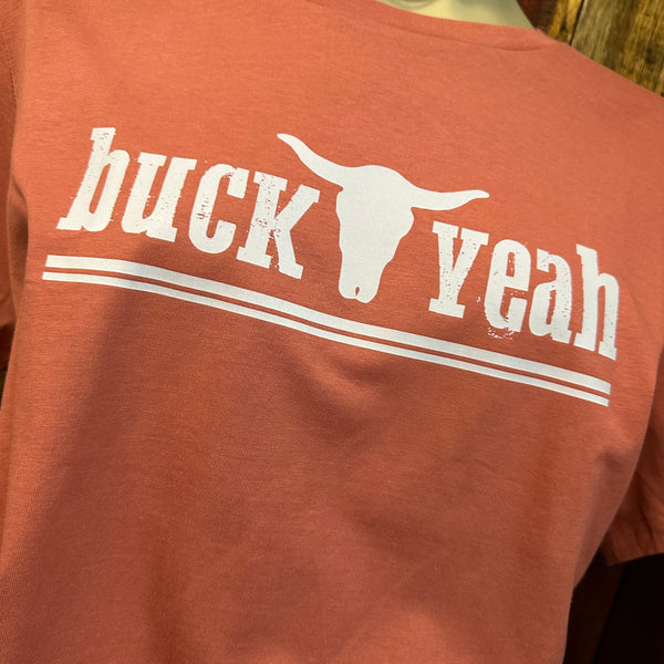 "Buck Yeah" Brand Tee -Coral & White
