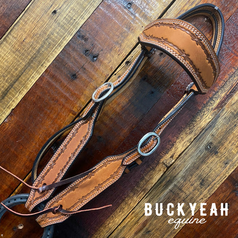 Double Stitched Headstall with Barbed Wire Tooling