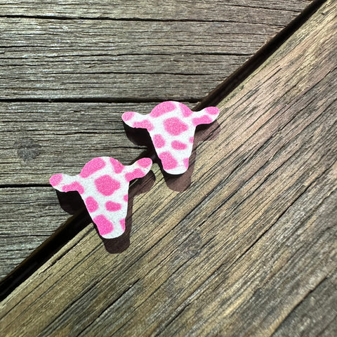 Pink & White Cow Stud Earrings