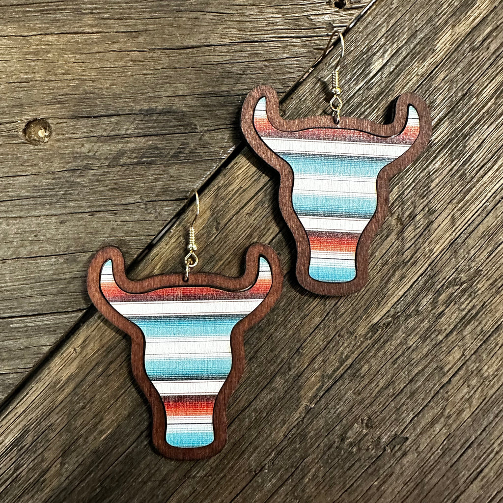 Aztec Timber Bull Skull Earrings