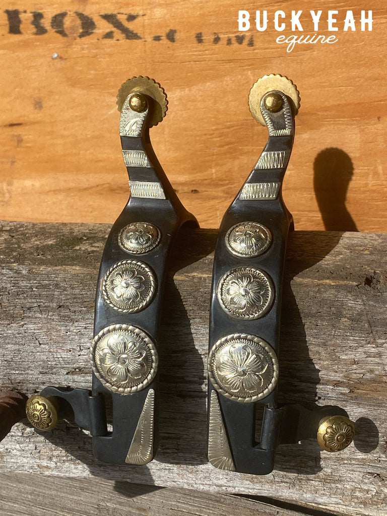 Ladies Flower Overlay Black Roping Spur