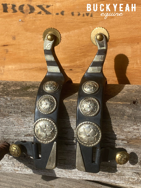 Ladies Flower Overlay Black Roping Spur