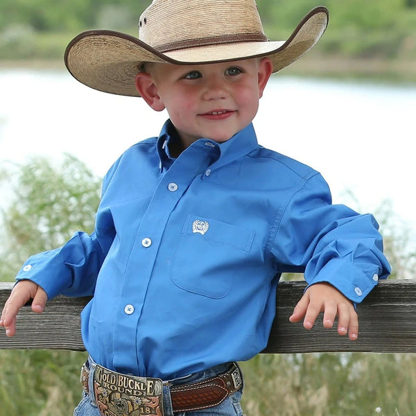 Youth Boys - Cinch Solid BLUE Long Sleeve Button Up Shirt