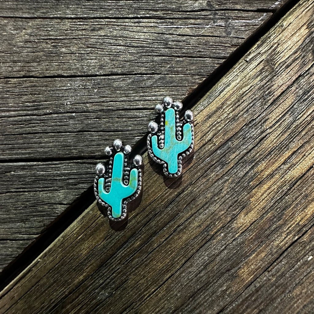 Turquoise Cactus Stud Earrings