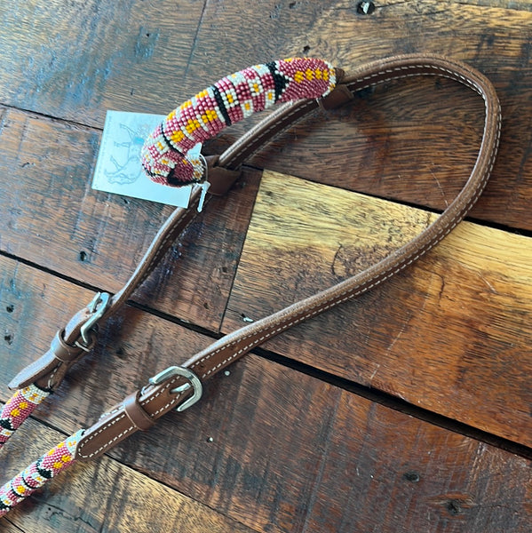 Red & Orange Beaded One Ear Bridle