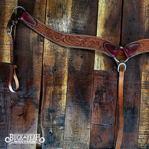Showman Barbwire Tooled Tripping Collar - Dark Argentina Cow Leather Horse Collar
