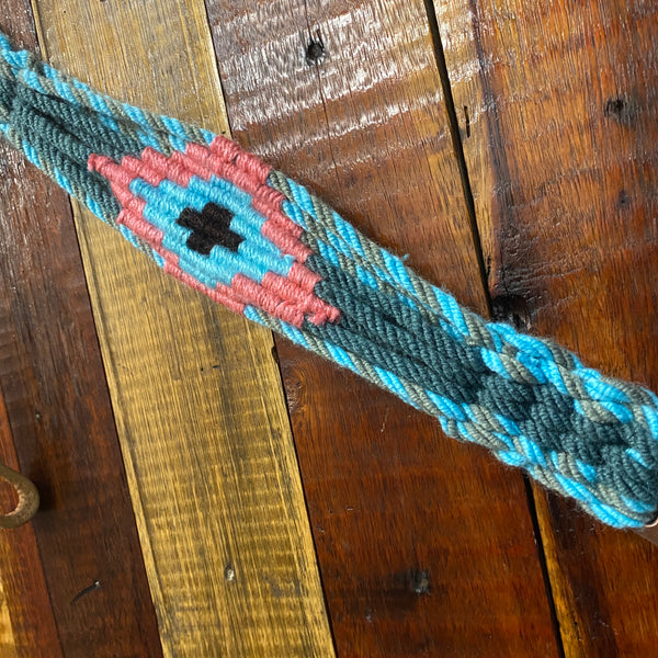 Corded Mohair Browband Headstall and Breastcollar Set - Navy/Teal/Pink