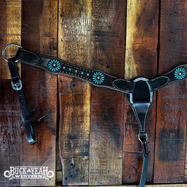 Pony Breastplate With Turquoise Painted Flowers