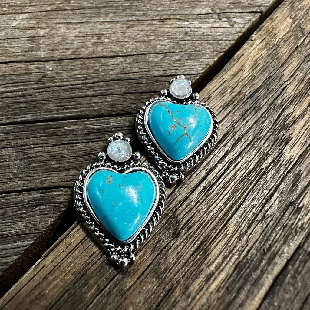 Turquoise Heart Cluster Earrings