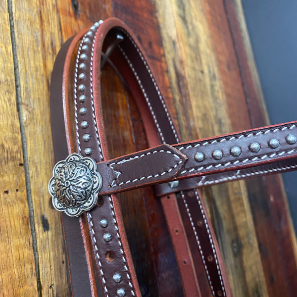 Harness leather USA Bridle with silver studs on browband