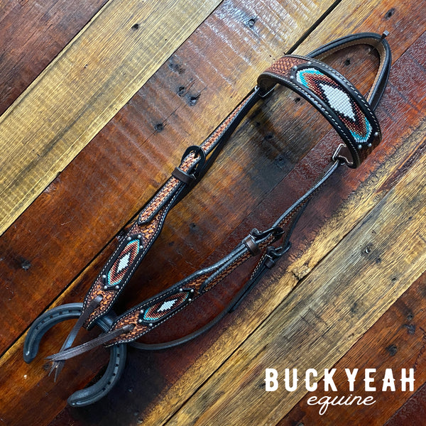 Dark Brown Two-Tone Argentina Leather Brow-Band Bridle With Beaded Inlay