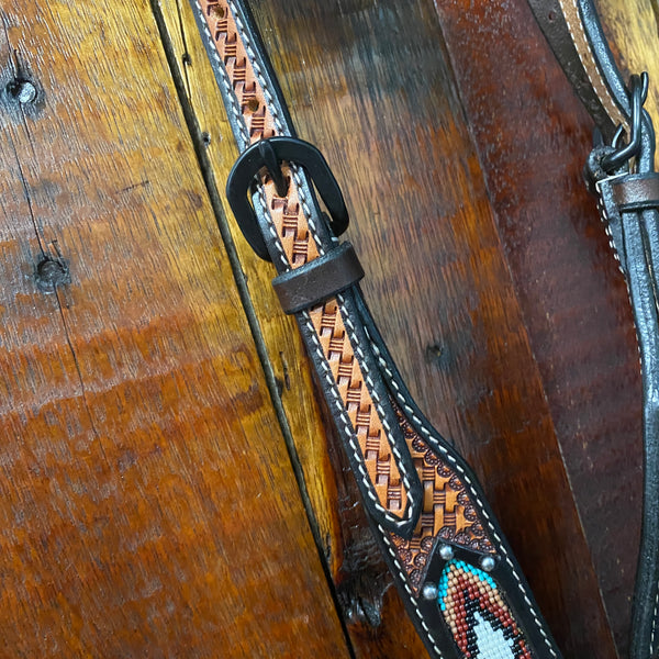 Dark Brown Two-Tone Argentina Leather Brow-Band Bridle With Beaded Inlay