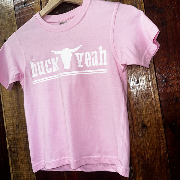 "Buck Yeah" Branded Tee - Pink & White - Youth