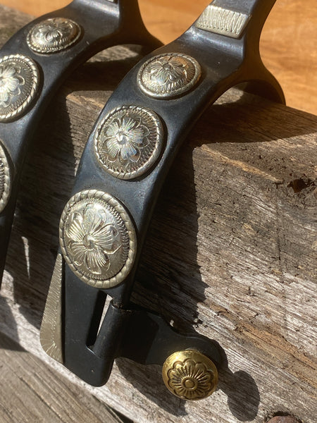 Ladies Flower Overlay Black Roping Spur