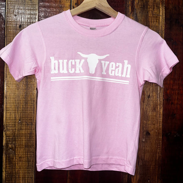 "Buck Yeah" Branded Tee - Pink & White - Youth