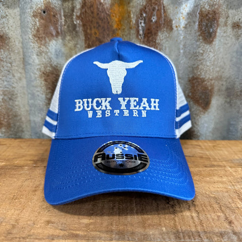 "Buck Yeah" Branded Ponytail Cap - Blue & White