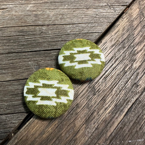 Green Aztec Fabric Earrings