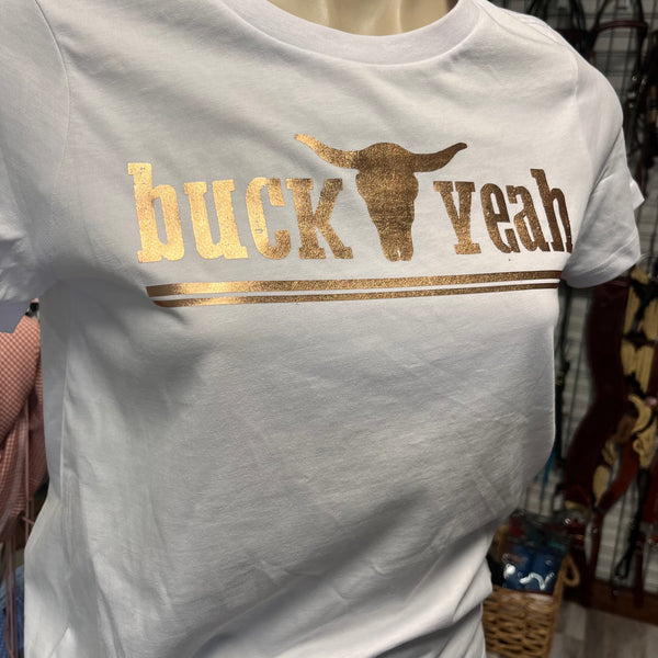 "Buck Yeah" Brand Tee - White & Rose Gold