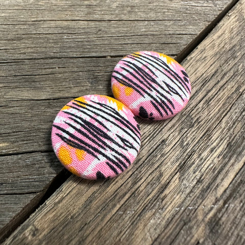 Pink, Orange & Black Fabric Earrings