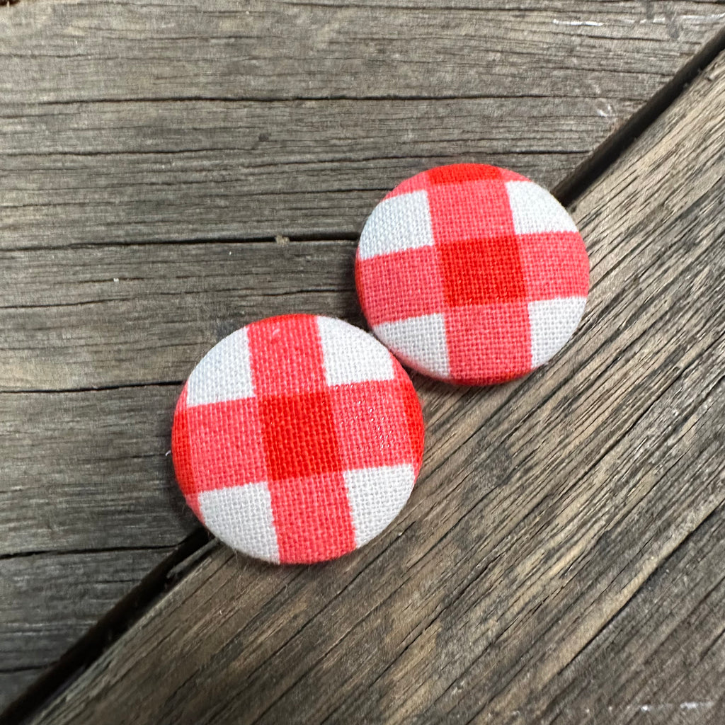 Red Plaid Fabric Earrings