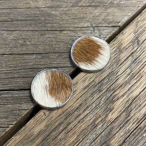 White & Tan Cowhide Earrings