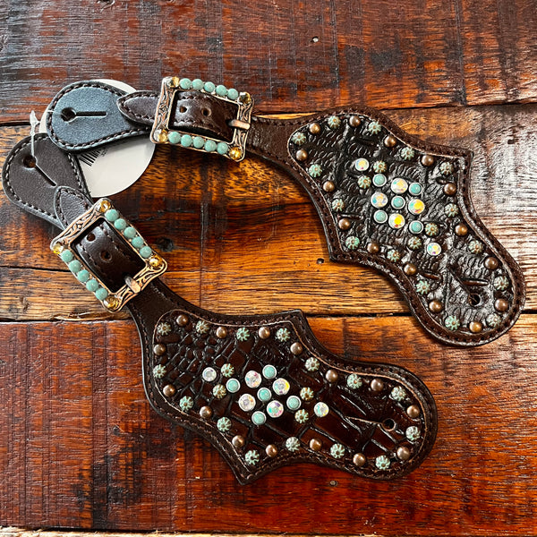 Ladies Gator Spur Straps With Copper & Turquoise Beading
