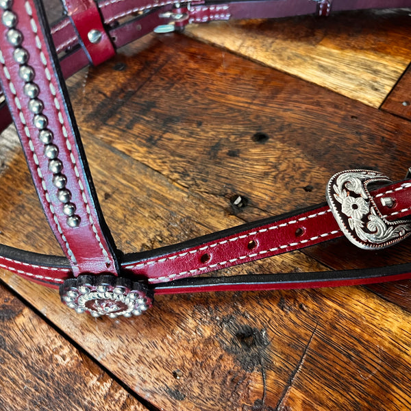 Leather Browband Beaded Bridle With Cowhide