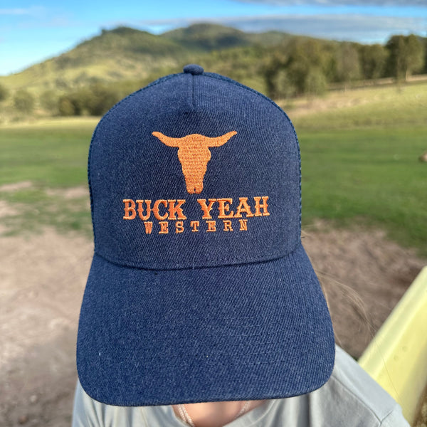"Buck Yeah" Branded Cap - Denim & Gold