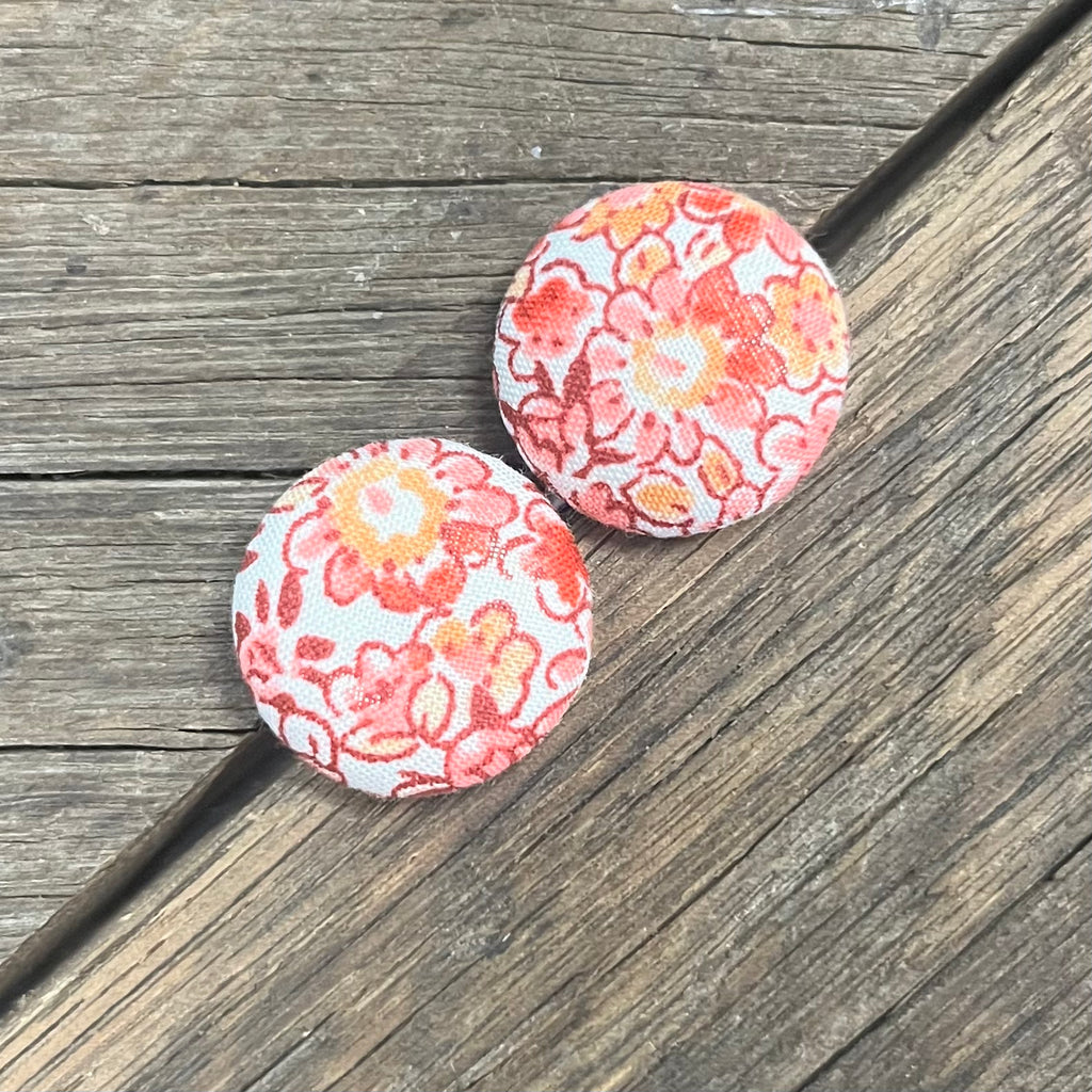 Pink Floral Fabric Earrings