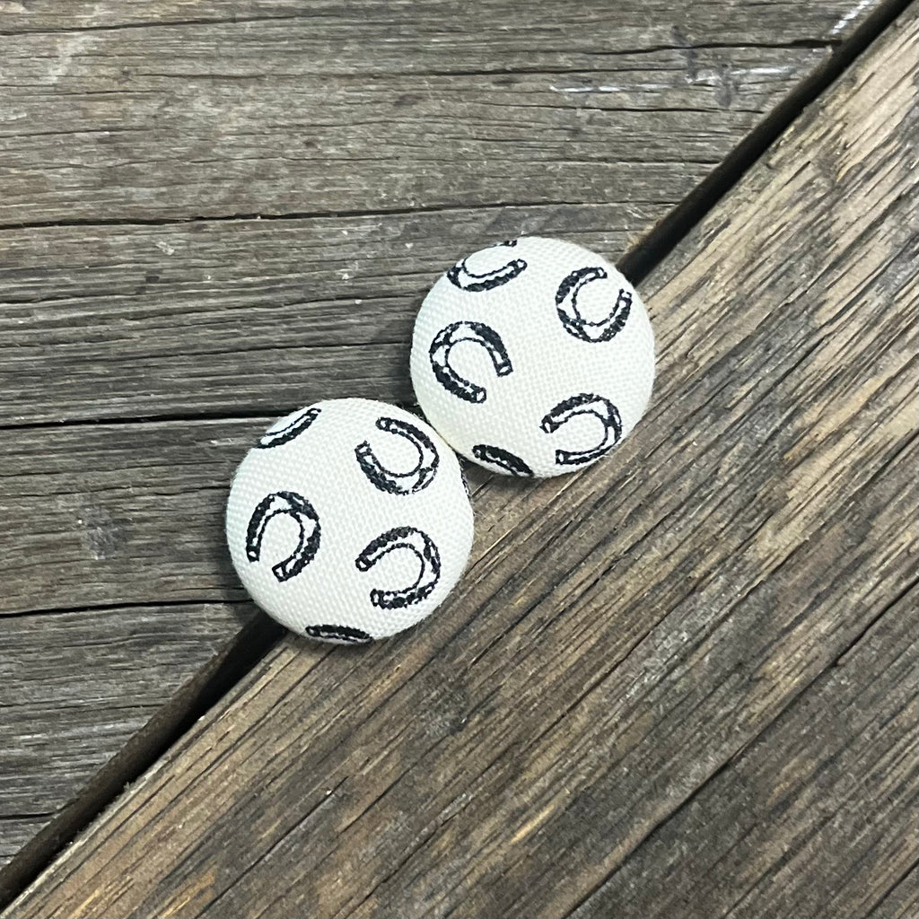 Black & White Horse Shoe Fabric Earrings