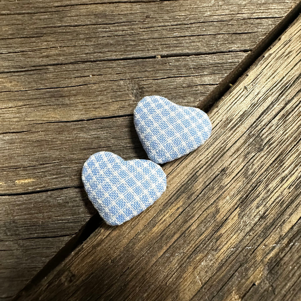 Light Blue Gingham Heart Earrings