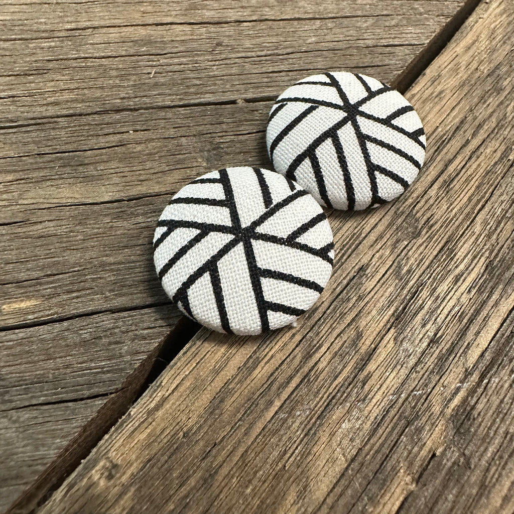 White W Black Stripes Fabric Earrings