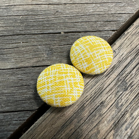 Yellow W White Lines Fabric Earrings