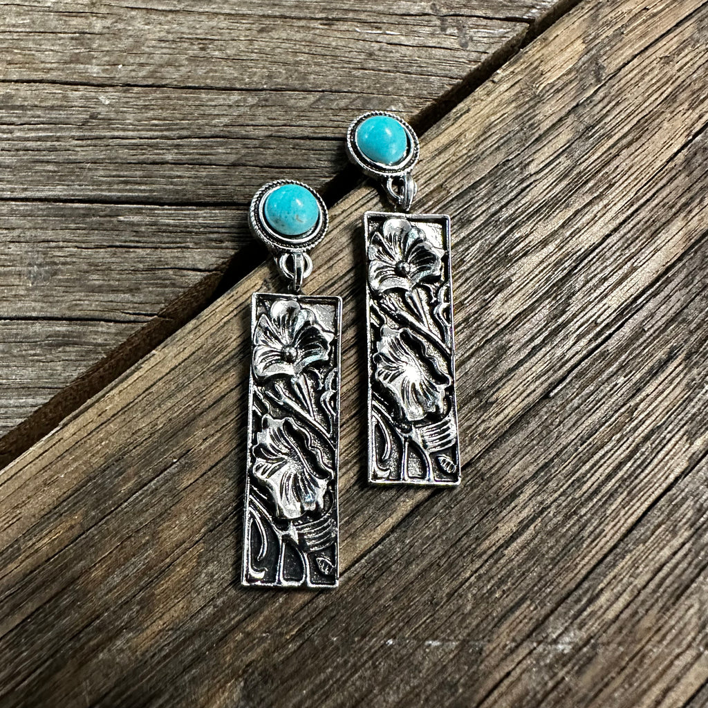 Flower Inlay Square Earrings