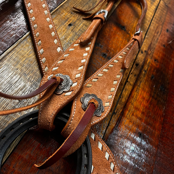 Light Roughout Leather with Buckstitch One Ear Tack Set