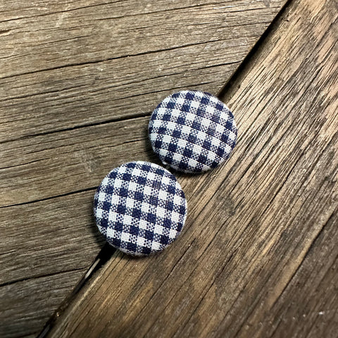 Navy Blue Plaid Fabric Earrings
