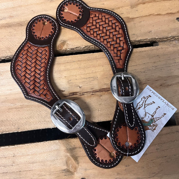 Ladies two-tone Argentina cow leather basket stamped spur straps