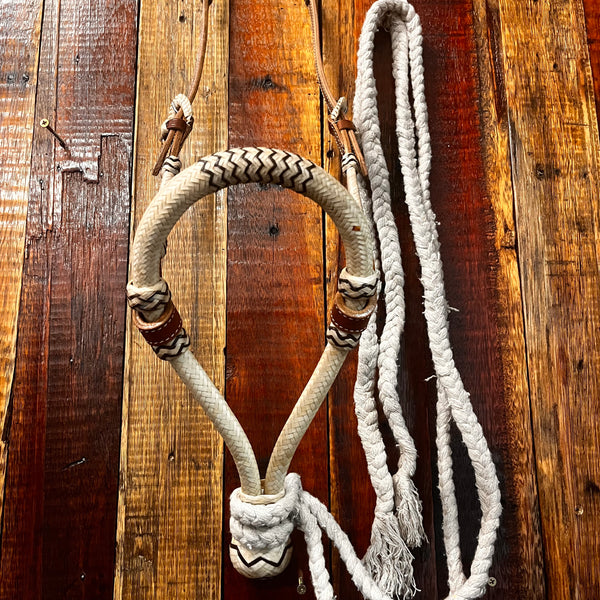 Leather Show Bosal with Rawhide Braided and Cotton Mecate Reins