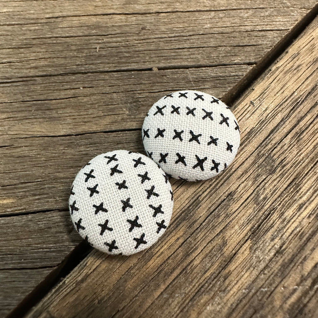 White W Black Cross Fabric Earrings