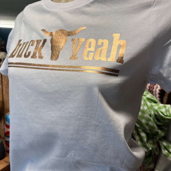 "Buck Yeah" Brand Tee - White & Rose Gold